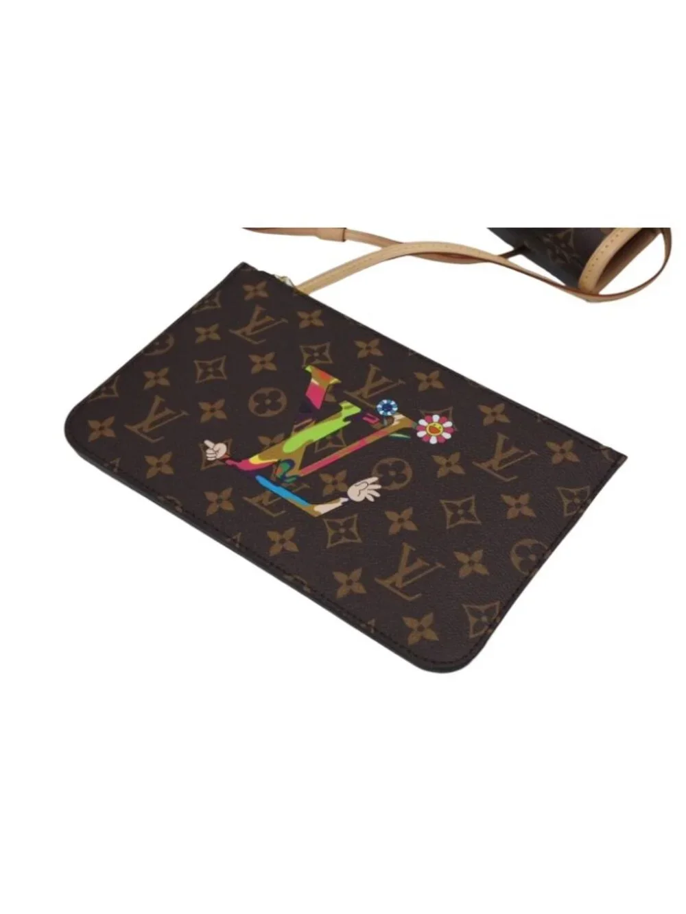 Louis Vuitton Monogram LV TM Neverfull MM Tote Bag Takashi Murakami Brown Gold